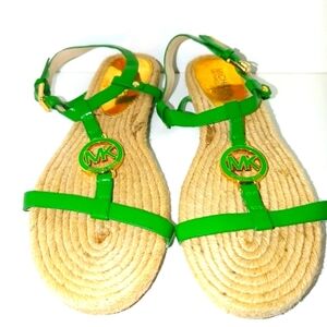 Micheal Kors Green Leather Flat Sandal Shoes Size 6M